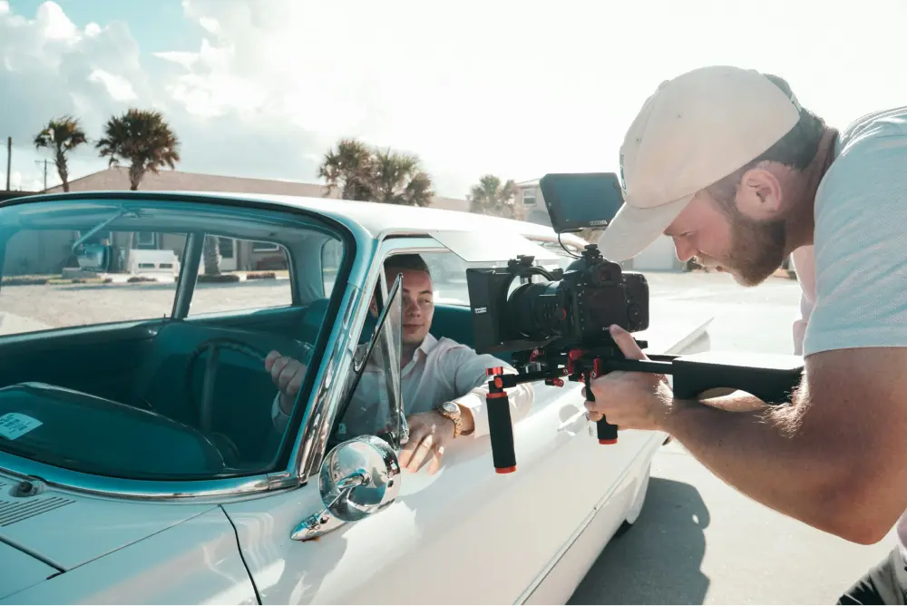 classic car being filmed